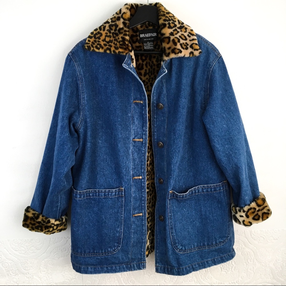 Vintage Blue Jean Jacket with Leopard Print